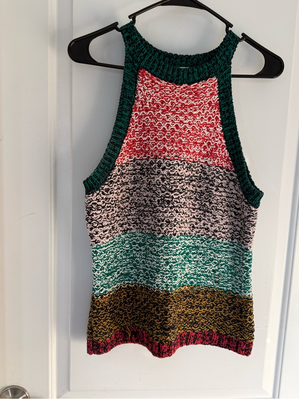 Maeve by Anthropology Multicolor Striped Knit Halter Tank - Green, Red, Teal,